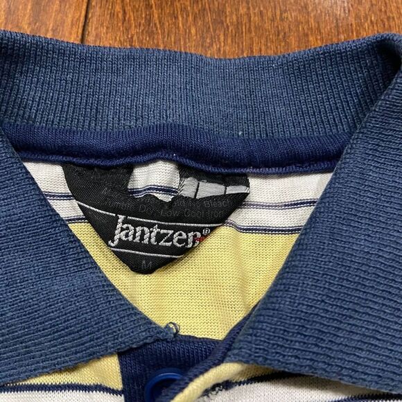 Jantzen Vintage 80s Lightweight Striped Yellow Navy Polo Shirt Men's Size Medium - Picture 6 of 8